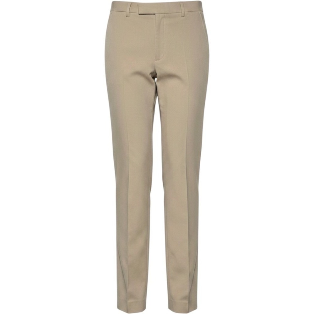 Helmut Lang Women Beige Cotton Silk Trim Side Slit Tailored Trouser Pants Size 6
